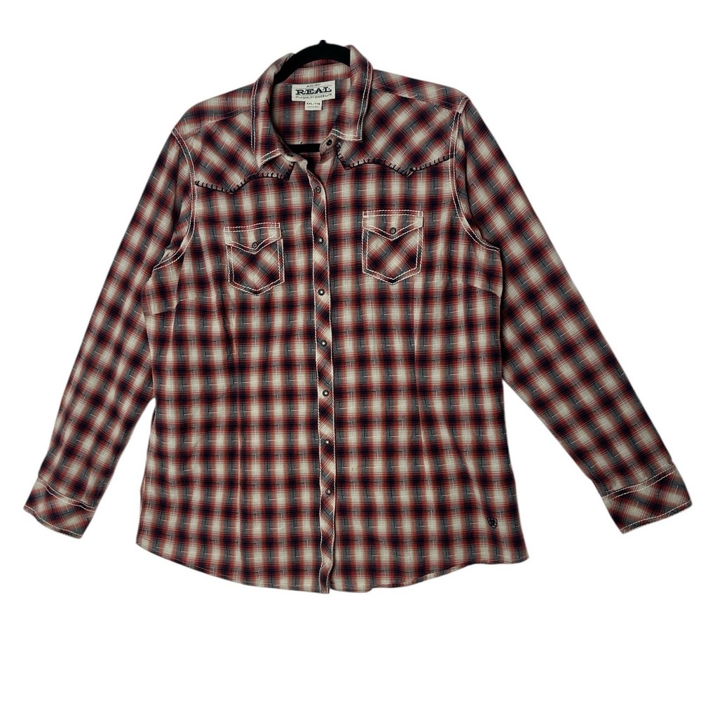 ARIAT‎ Western Shirt Womens XXL Button Snap Southern Cowgirl Plaid Thick Stitch